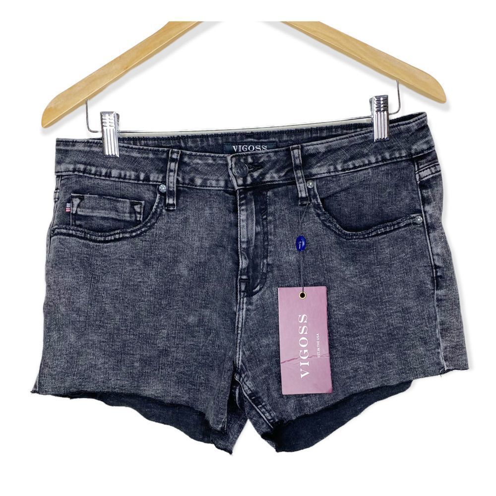NWT Vigoss Black and Grey Acid Wash Mid Rise Marley Shorts Size 28